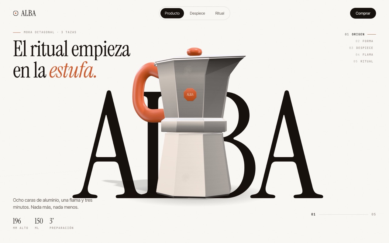 ALBA: moka octagonal en 3D en el navegador