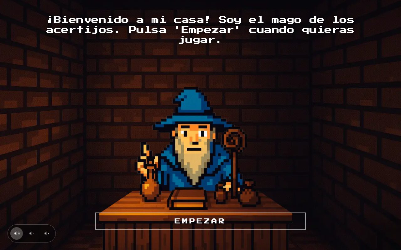 AMOA: micrositio-juego en pixel art con un mago de acertijos