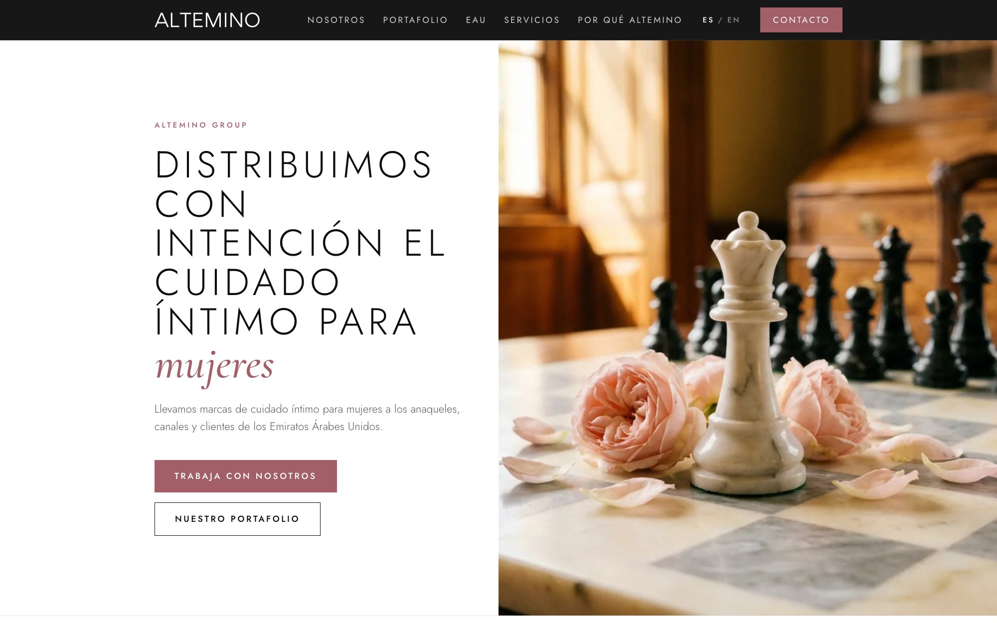 La portada en español: «Distribuimos con intención el cuidado íntimo para mujeres».