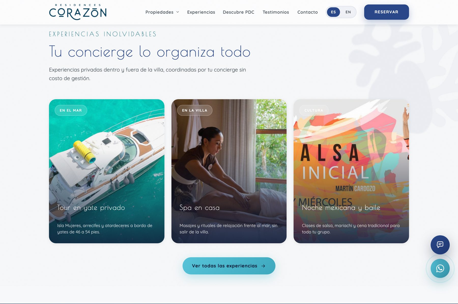 Experiencias organizadas por el concierge: yate privado, spa en casa y noche mexicana.