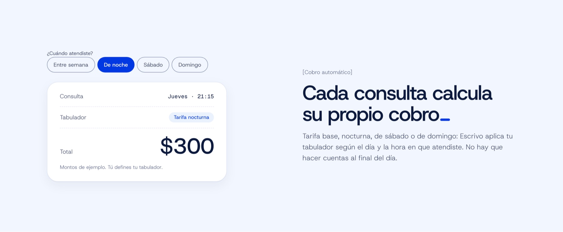Cobro automático: consulta del jueves a las 21:15 con tarifa nocturna de $300.
