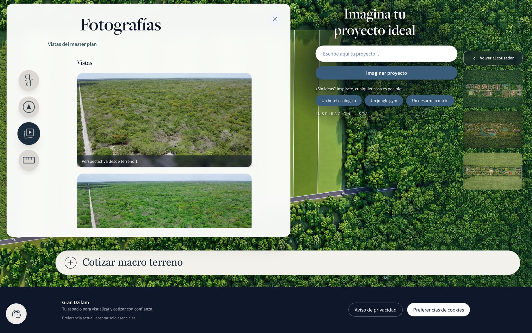 Galería de fotografías aéreas del terreno.