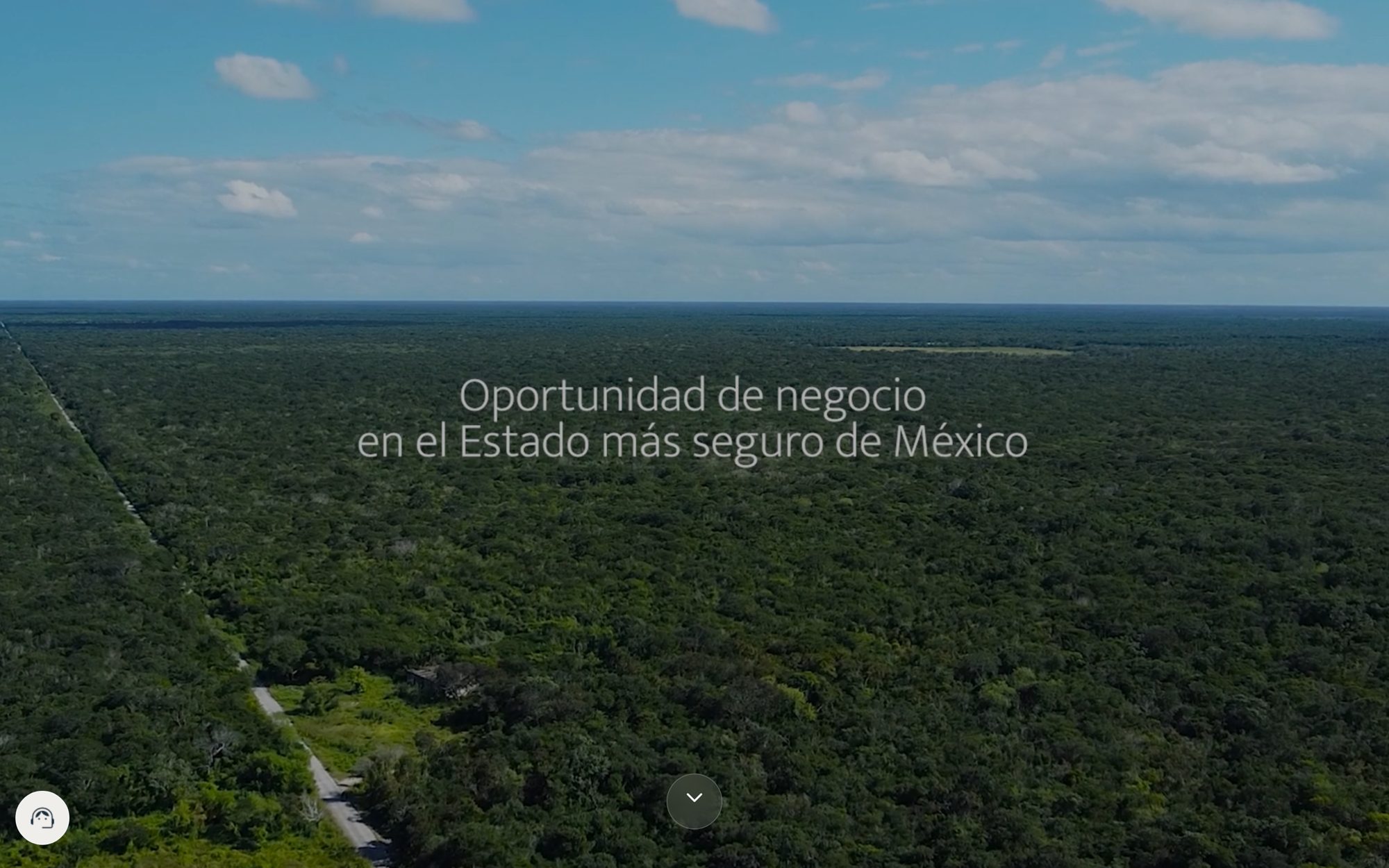 Toma aérea de la selva con el texto «Oportunidad de negocio en el Estado más seguro de México».